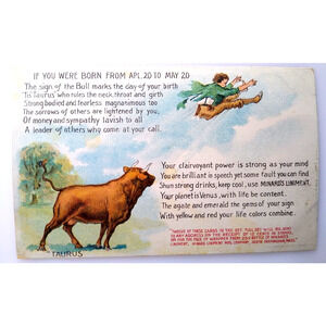 Fortune Postcard Fantasy Horoscope Astrology Taurus Bull Sign Venus Agate 1907